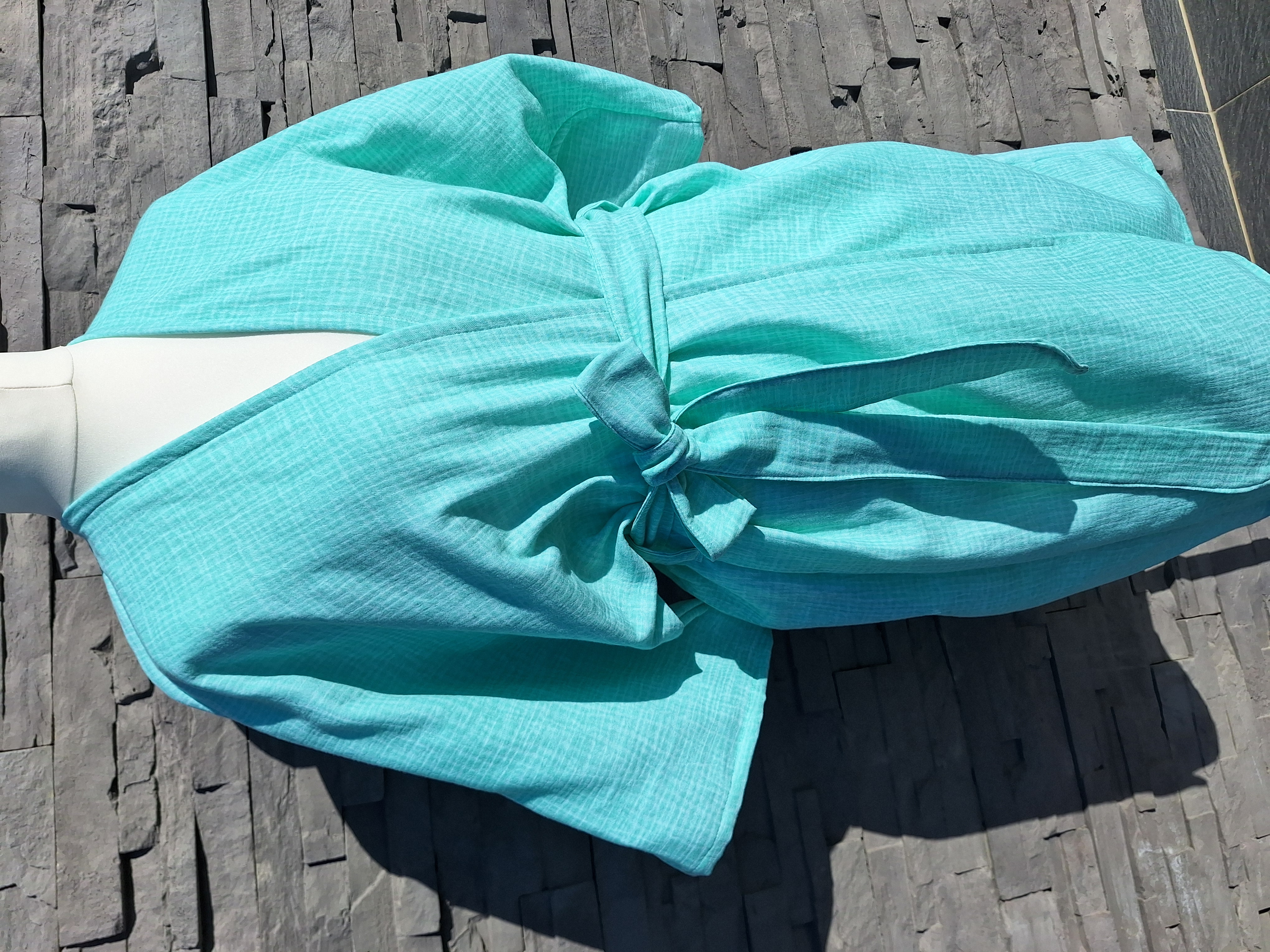 Mušelínové kimono/župan/šaty/prehoz neonová mentolová