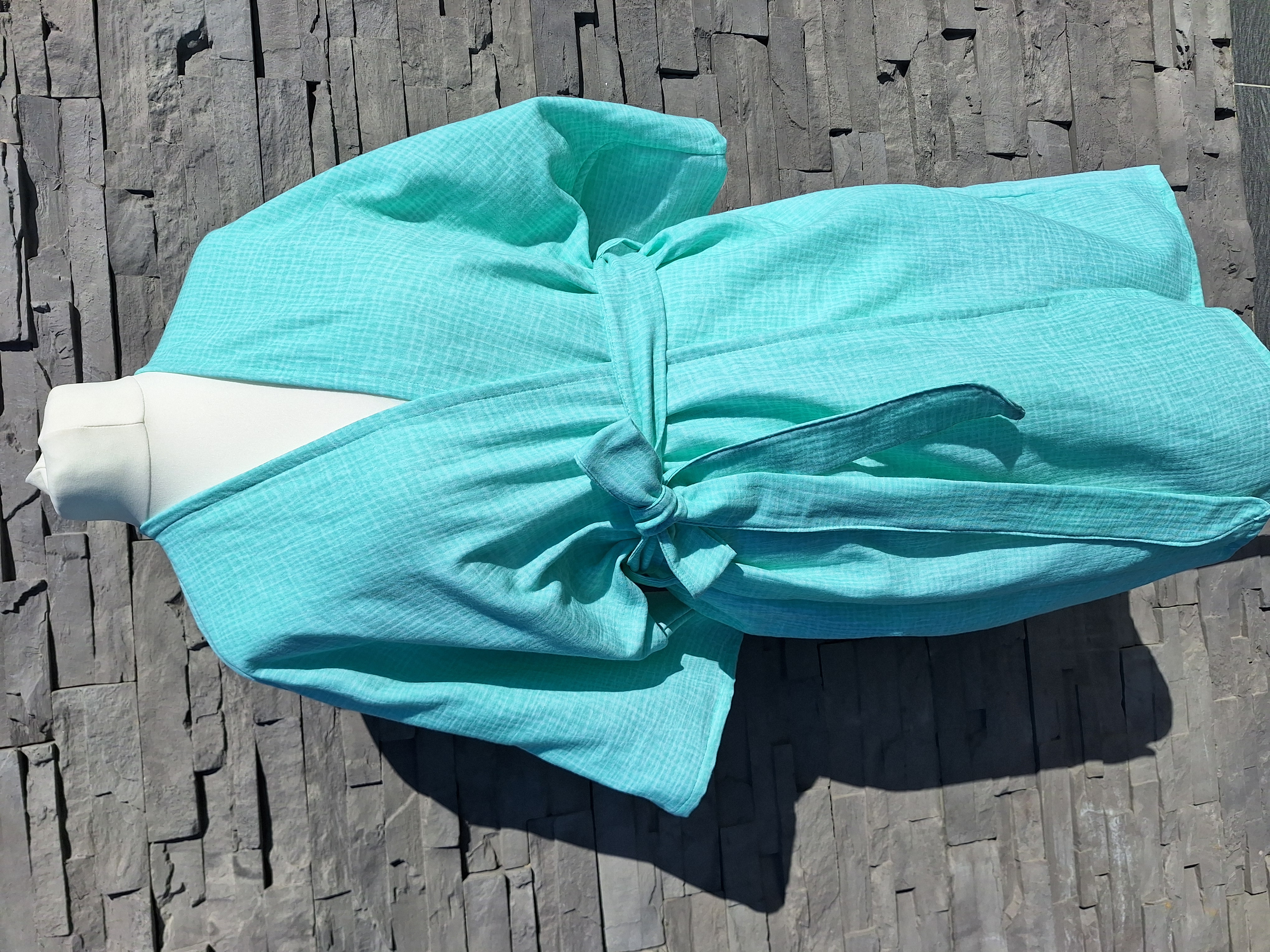Mušelínové kimono/župan/šaty/prehoz neonová mentolová